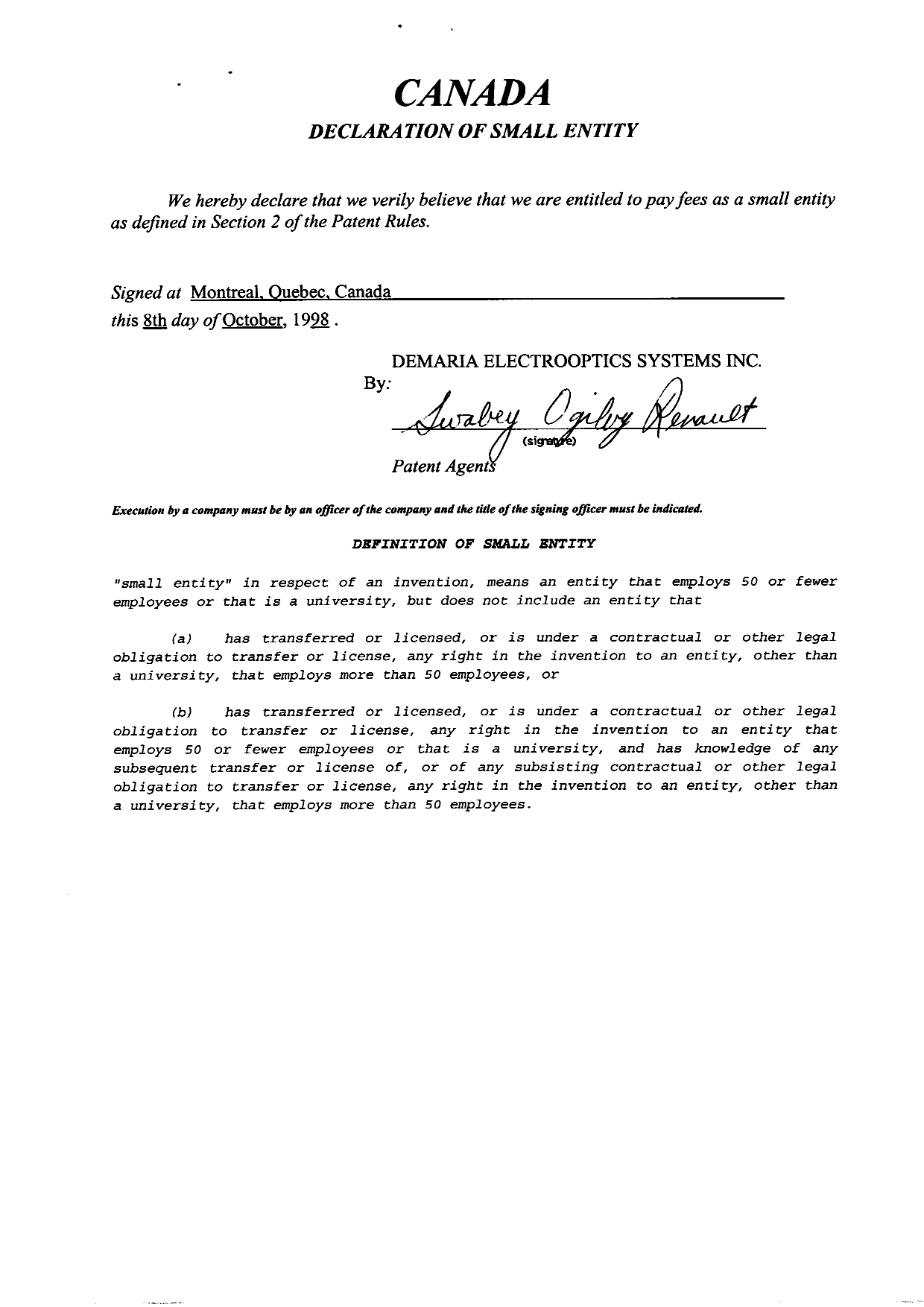 Document de brevet canadien 2252085. Cession 19981008. Image 4 de 4