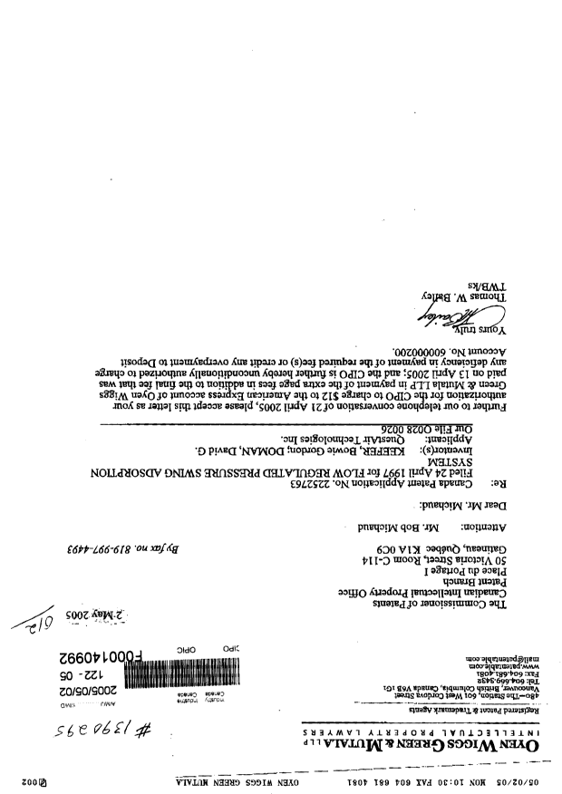 Canadian Patent Document 2252763. Correspondence 20050502. Image 1 of 1