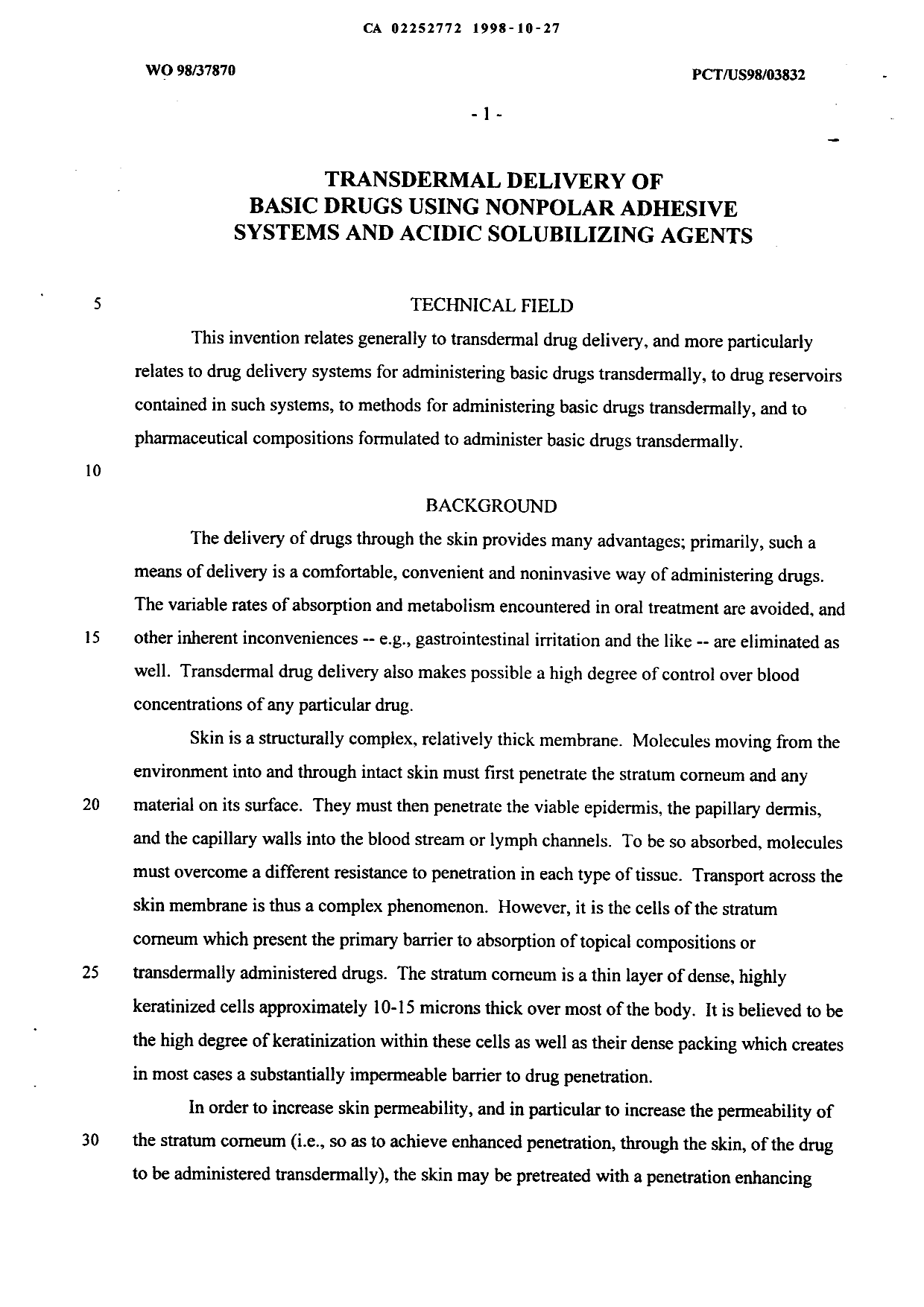 Document de brevet canadien 2252772. Description 20010215. Image 1 de 15