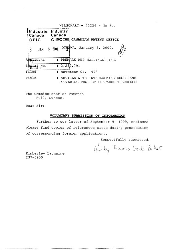 Document de brevet canadien 2252791. Poursuite-Amendment 20000106. Image 1 de 1