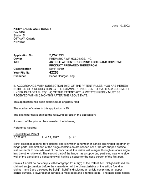 Canadian Patent Document 2252791. Prosecution-Amendment 20020610. Image 1 of 2