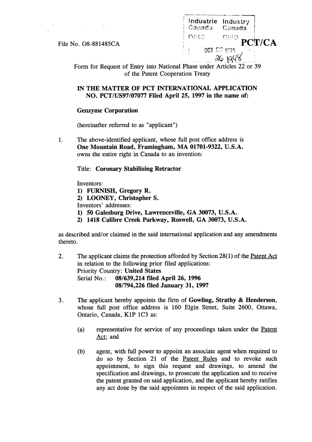 Document de brevet canadien 2252873. Cession 19981026. Image 2 de 3