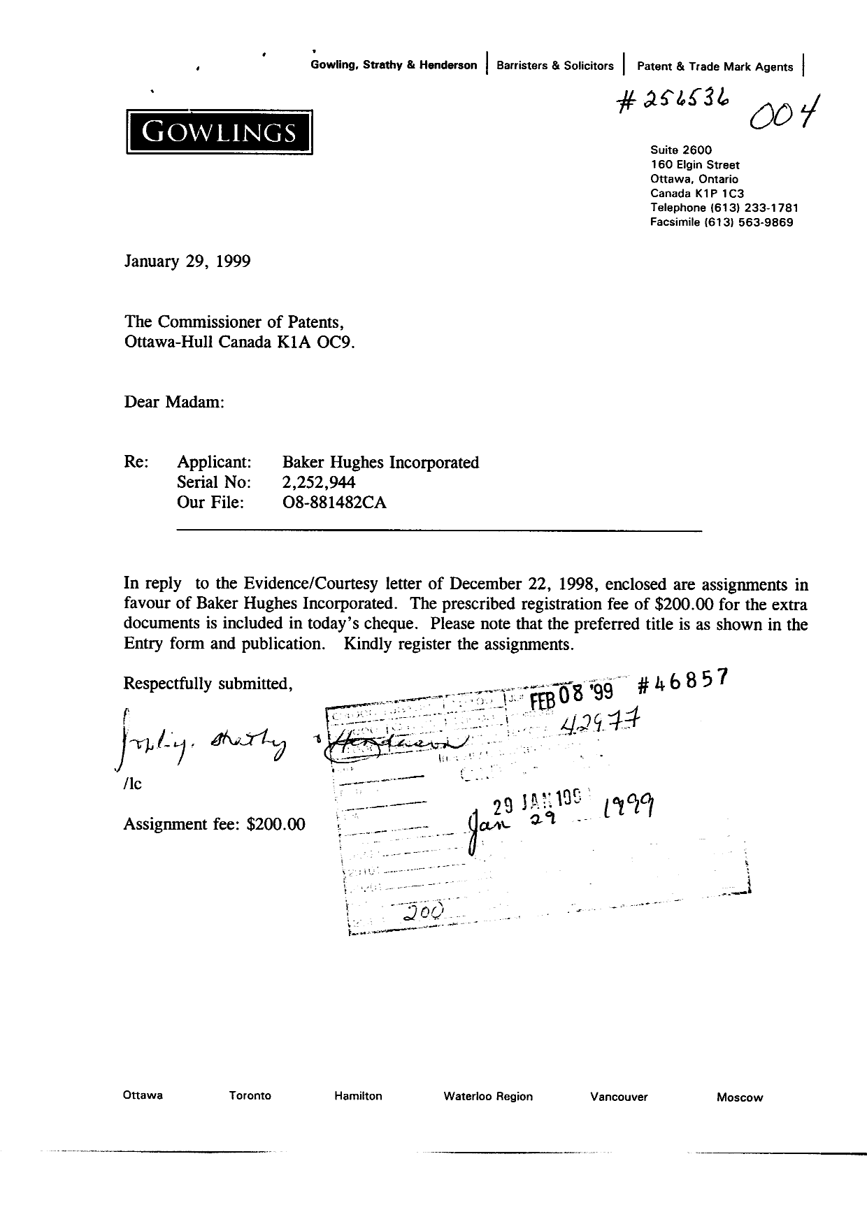 Document de brevet canadien 2252944. Cession 19990129. Image 1 de 11