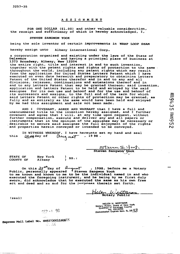 Document de brevet canadien 2253048. Cession 19990419. Image 5 de 5