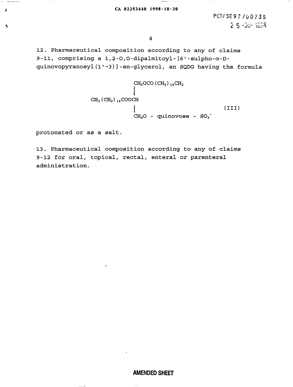 Canadian Patent Document 2253440. Claims 19981030. Image 4 of 4