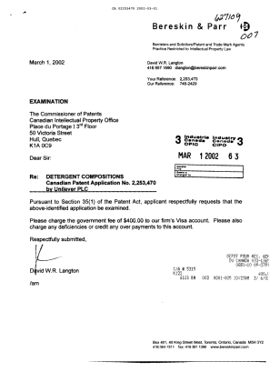 Document de brevet canadien 2253470. Poursuite-Amendment 20020301. Image 1 de 1