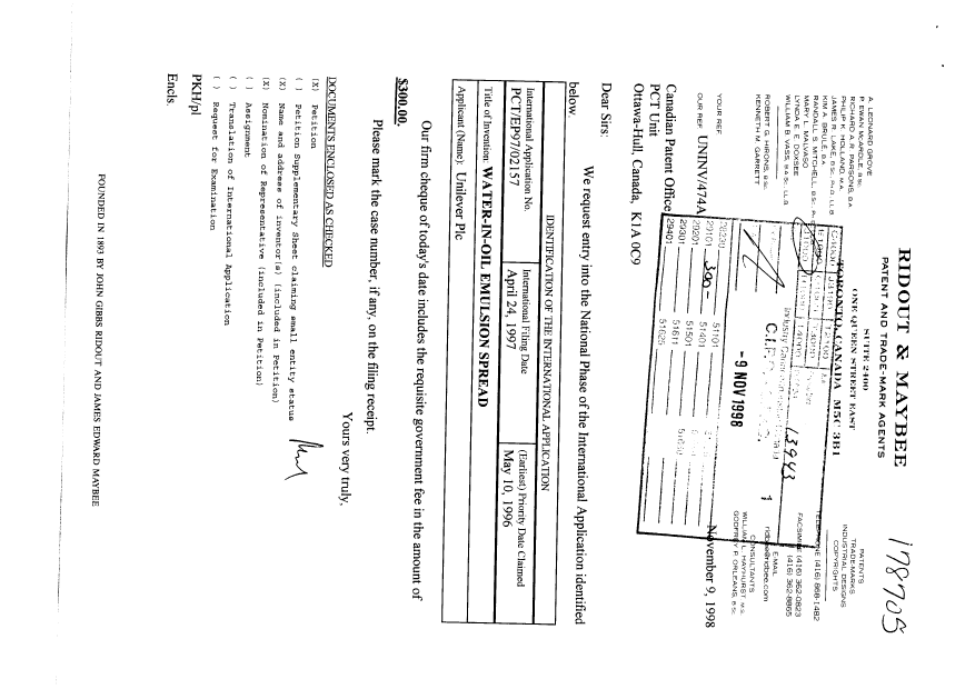 Document de brevet canadien 2253854. Cession 19981109. Image 1 de 3
