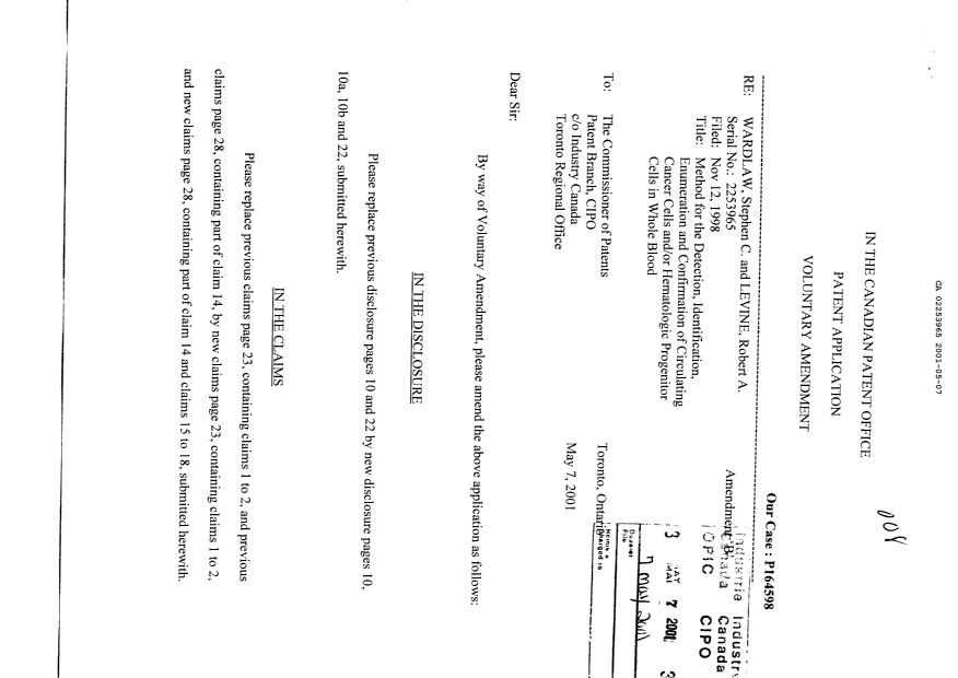 Canadian Patent Document 2253965. Prosecution-Amendment 20010507. Image 1 of 9