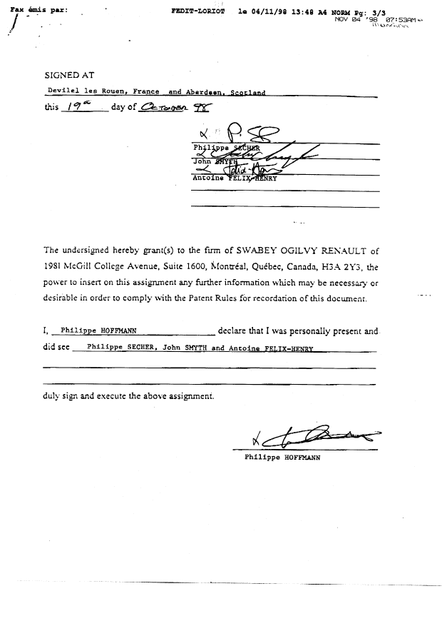 Document de brevet canadien 2255119. Cession 19981112. Image 6 de 6