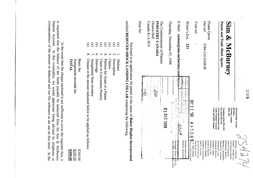 Document de brevet canadien 2255253. Cession 19981203. Image 1 de 7
