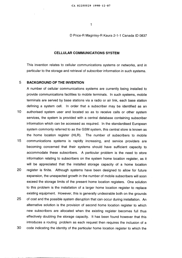 Canadian Patent Document 2255529. Description 19981207. Image 1 of 11