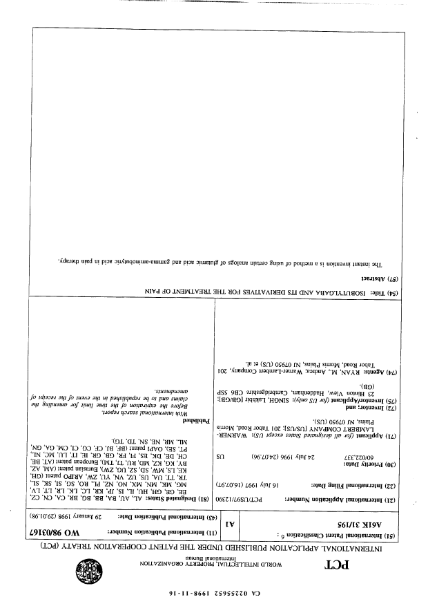 Document de brevet canadien 2255652. Abrégé 19971216. Image 1 de 1