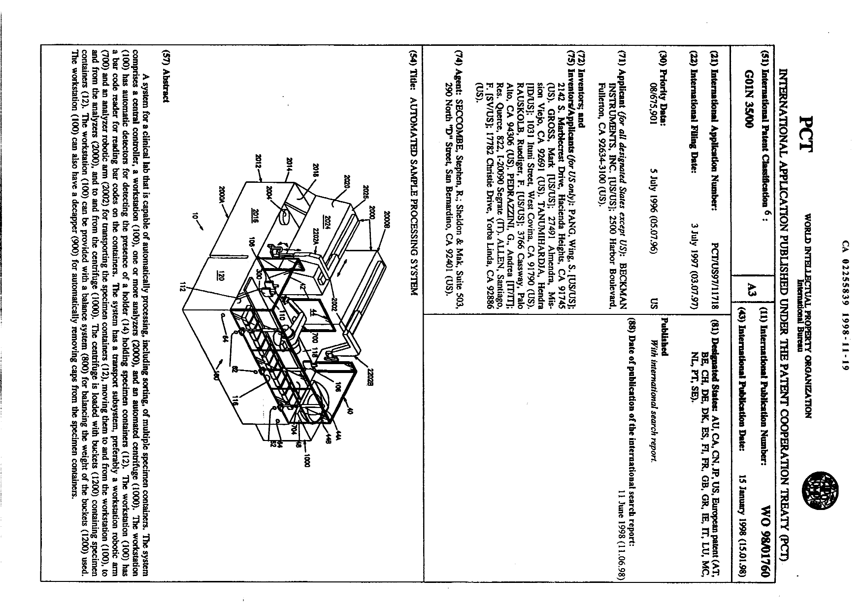 Canadian Patent Document 2255839. Abstract 19981119. Image 1 of 1