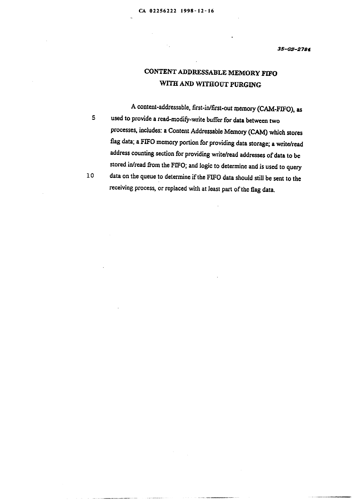 Document de brevet canadien 2256222. Abrégé 19981216. Image 1 de 1