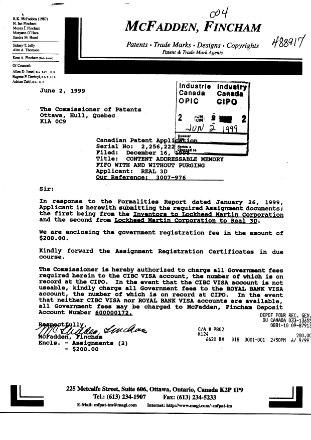 Document de brevet canadien 2256222. Cession 19990602. Image 1 de 8