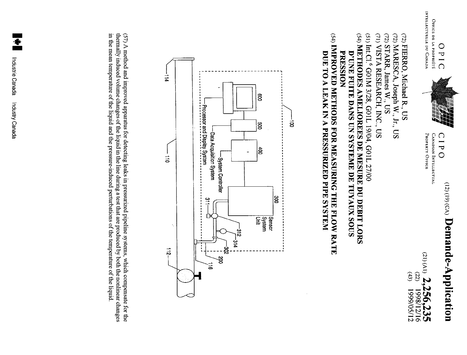 Canadian Patent Document 2256235. Cover Page 19990520. Image 1 of 1