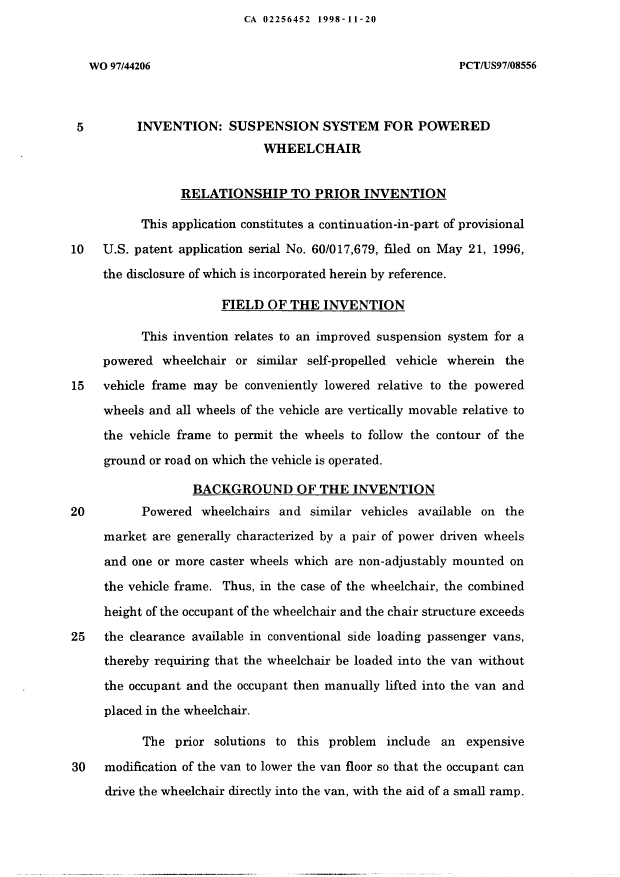 Canadian Patent Document 2256452. Description 19981120. Image 1 of 12