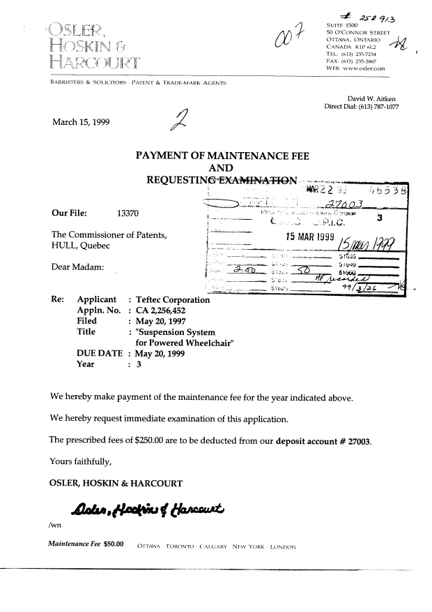 Canadian Patent Document 2256452. Prosecution-Amendment 19990315. Image 1 of 2