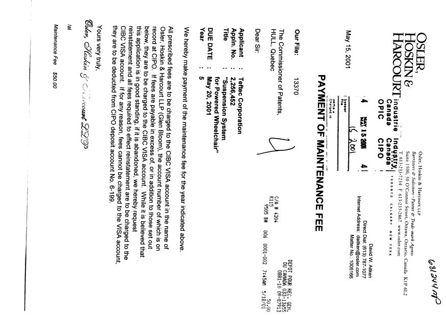 Document de brevet canadien 2256452. Taxes 20010515. Image 1 de 1