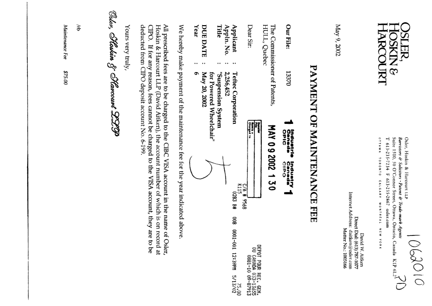 Document de brevet canadien 2256452. Taxes 20020509. Image 1 de 1