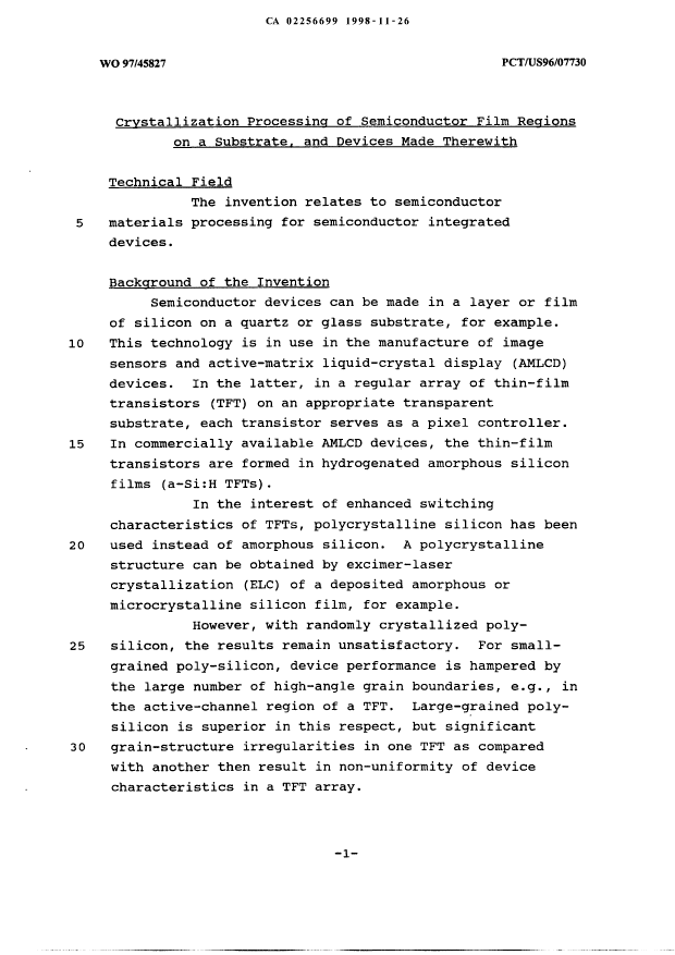 Canadian Patent Document 2256699. Description 19981126. Image 1 of 15