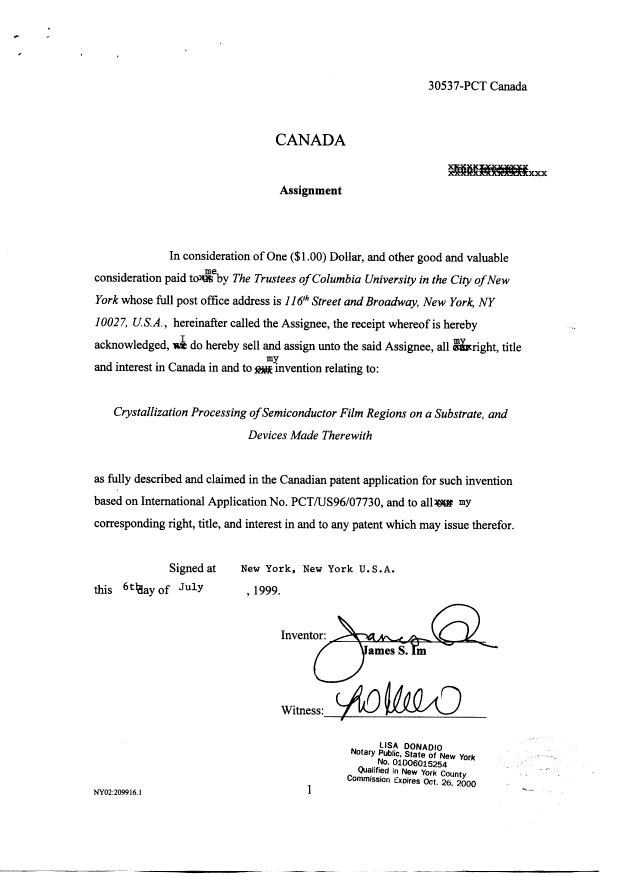 Canadian Patent Document 2256699. Assignment 20000105. Image 2 of 6