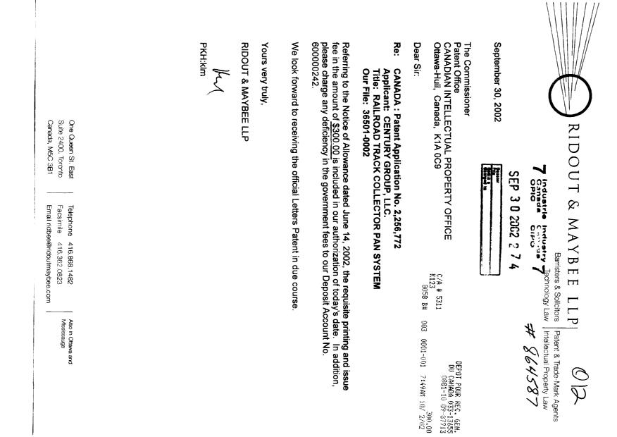 Document de brevet canadien 2256772. Correspondance 20020930. Image 1 de 1