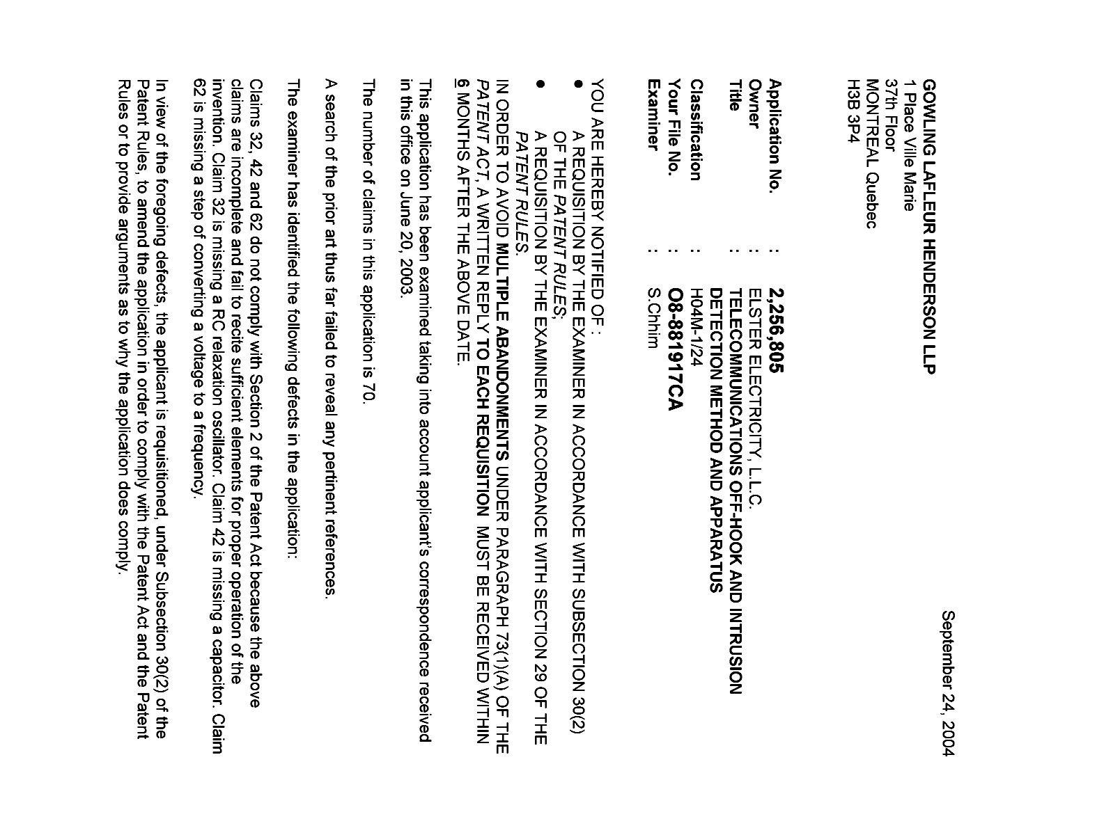 Canadian Patent Document 2256805. Prosecution-Amendment 20040924. Image 1 of 2