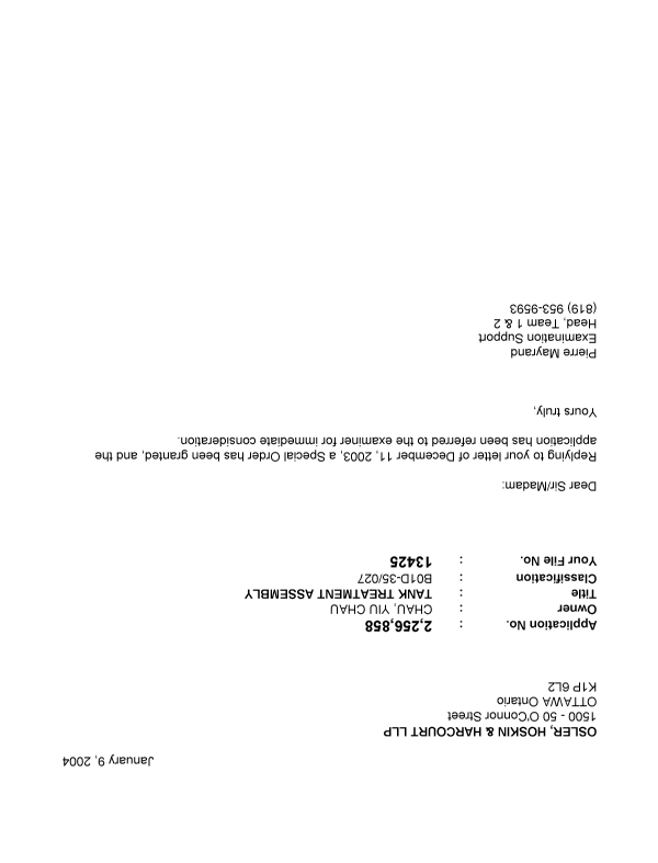Canadian Patent Document 2256858. Prosecution-Amendment 20040109. Image 1 of 1