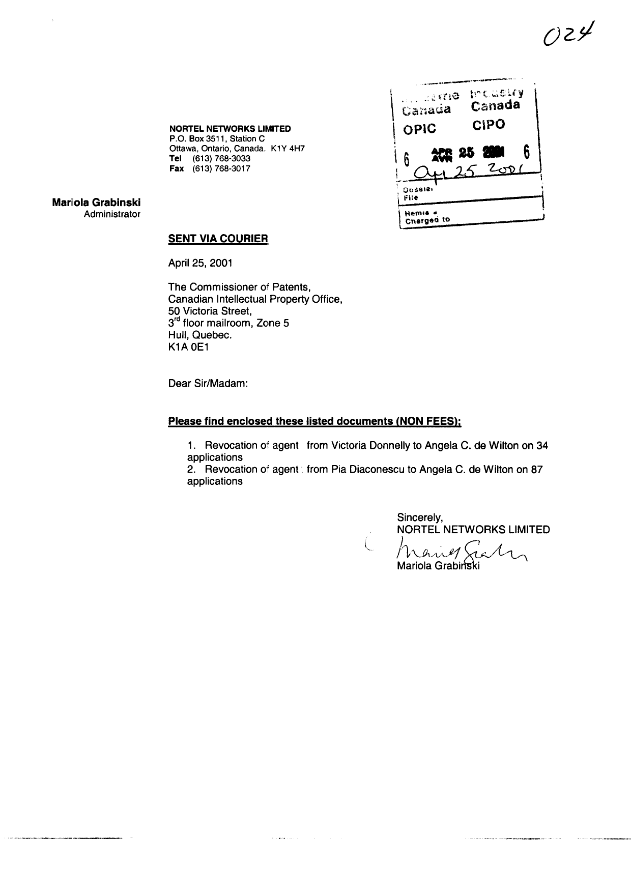 Document de brevet canadien 2256898. Correspondance 20001225. Image 1 de 9