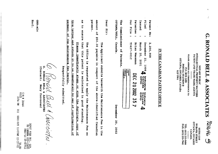 Document de brevet canadien 2256908. Taxes 20021220. Image 1 de 1