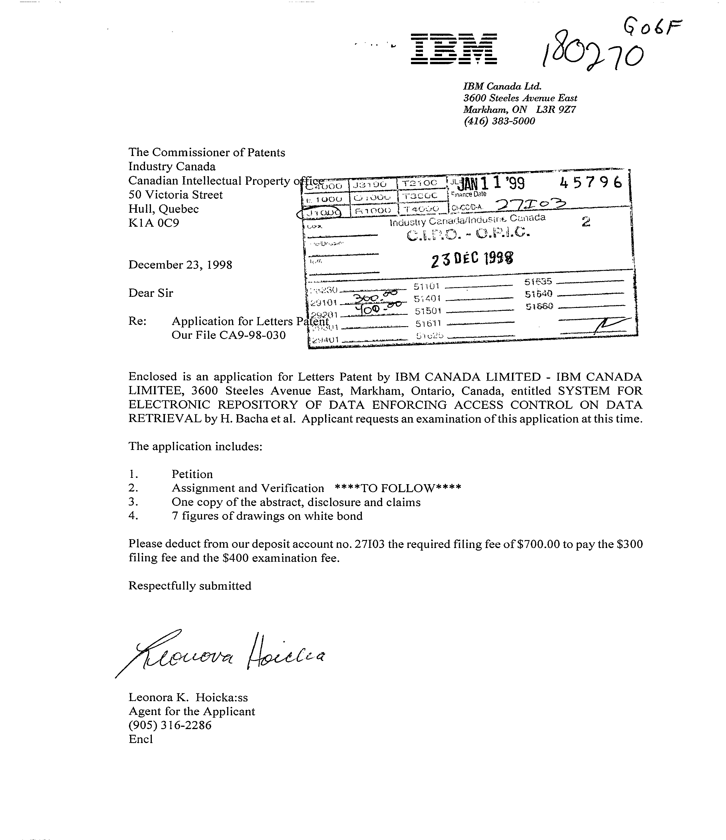 Canadian Patent Document 2256934. Assignment 19981223. Image 1 of 2