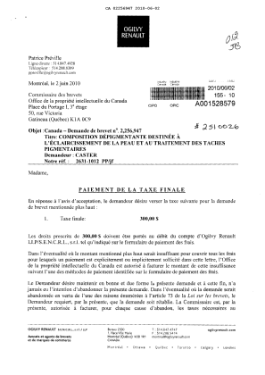 Document de brevet canadien 2256947. Correspondance 20100602. Image 1 de 2