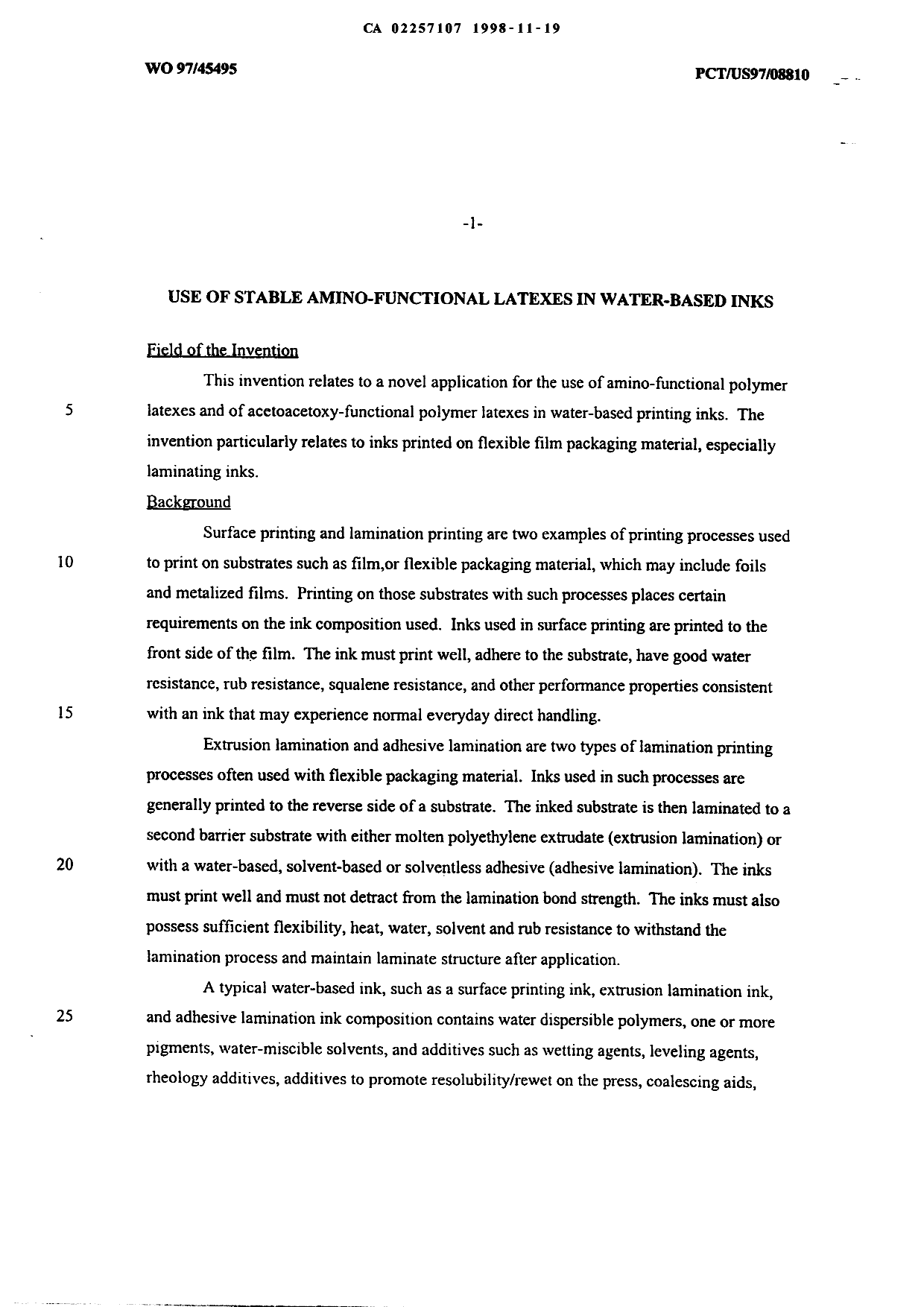 Canadian Patent Document 2257107. Description 19981119. Image 1 of 30