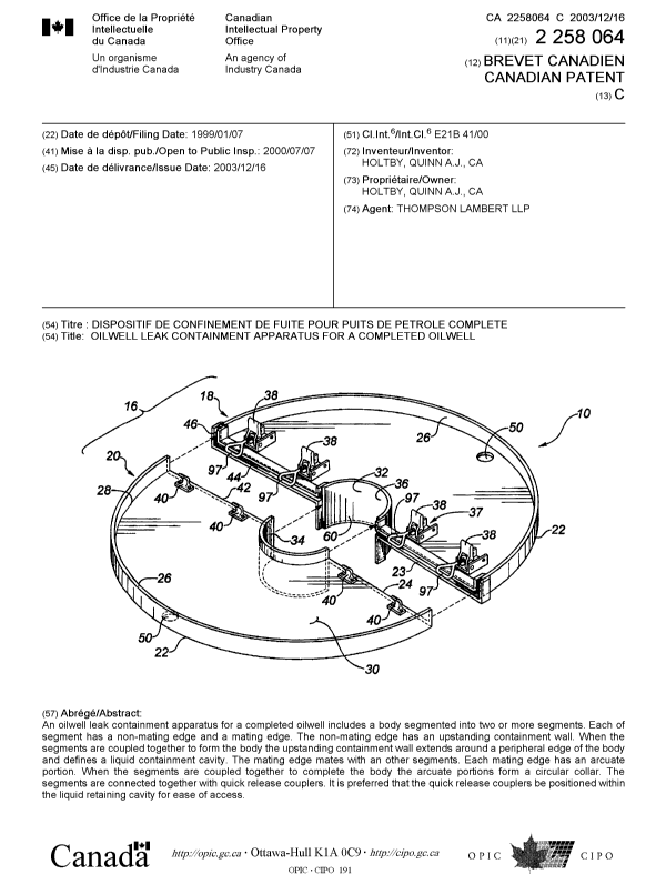 Document de brevet canadien 2258064. Page couverture 20031112. Image 1 de 1
