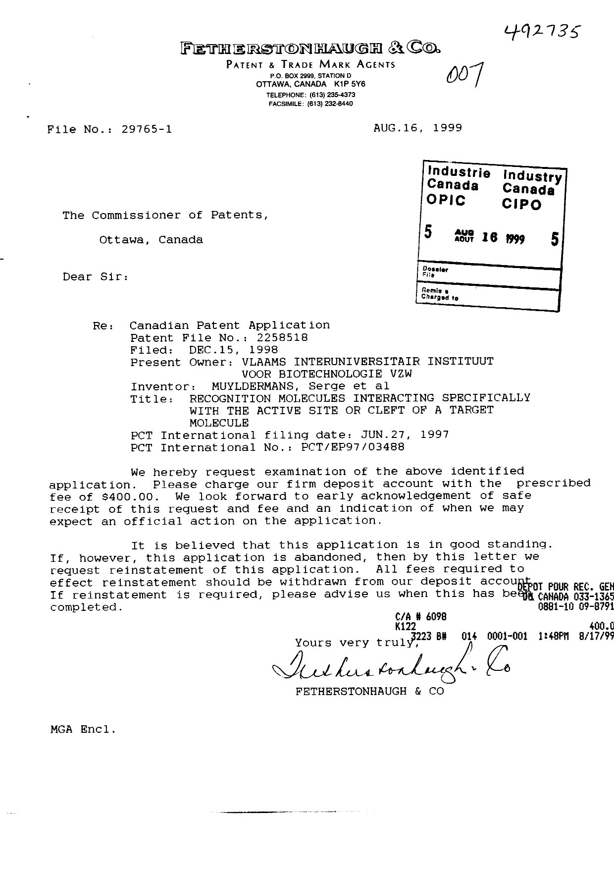 Document de brevet canadien 2258518. Poursuite-Amendment 19990816. Image 1 de 1