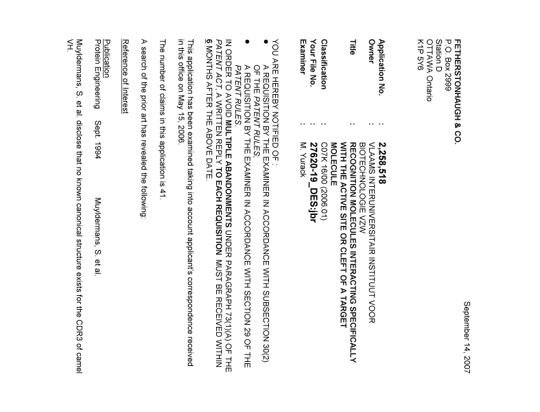 Document de brevet canadien 2258518. Poursuite-Amendment 20070914. Image 1 de 4