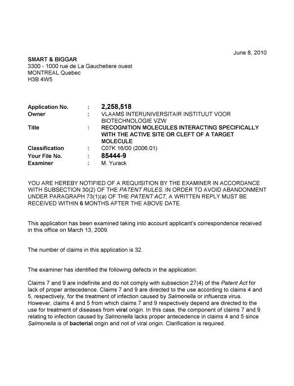 Canadian Patent Document 2258518. Prosecution-Amendment 20100608. Image 1 of 2