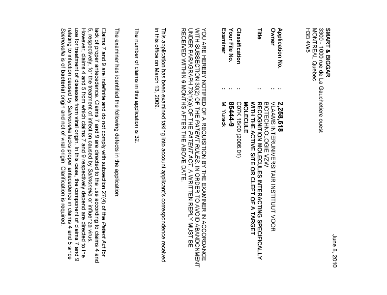 Document de brevet canadien 2258518. Poursuite-Amendment 20100608. Image 1 de 2