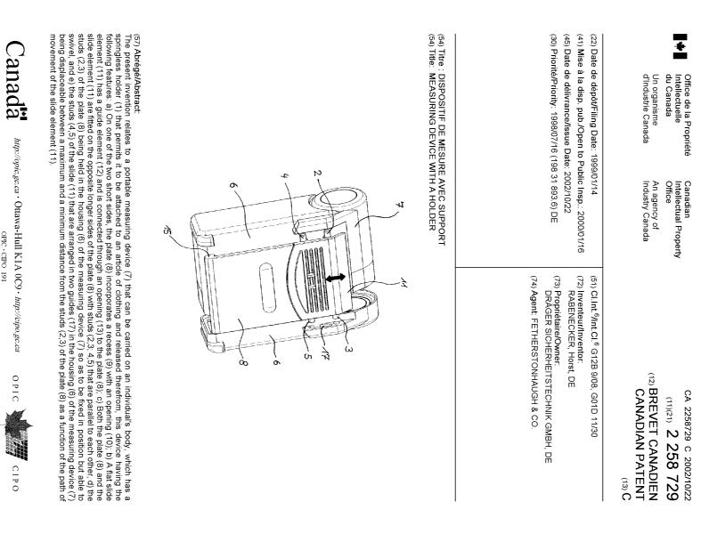 Document de brevet canadien 2258729. Page couverture 20020925. Image 1 de 1