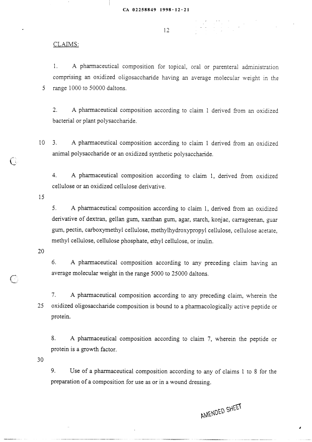 Document de brevet canadien 2258849. Revendications 19981221. Image 1 de 3