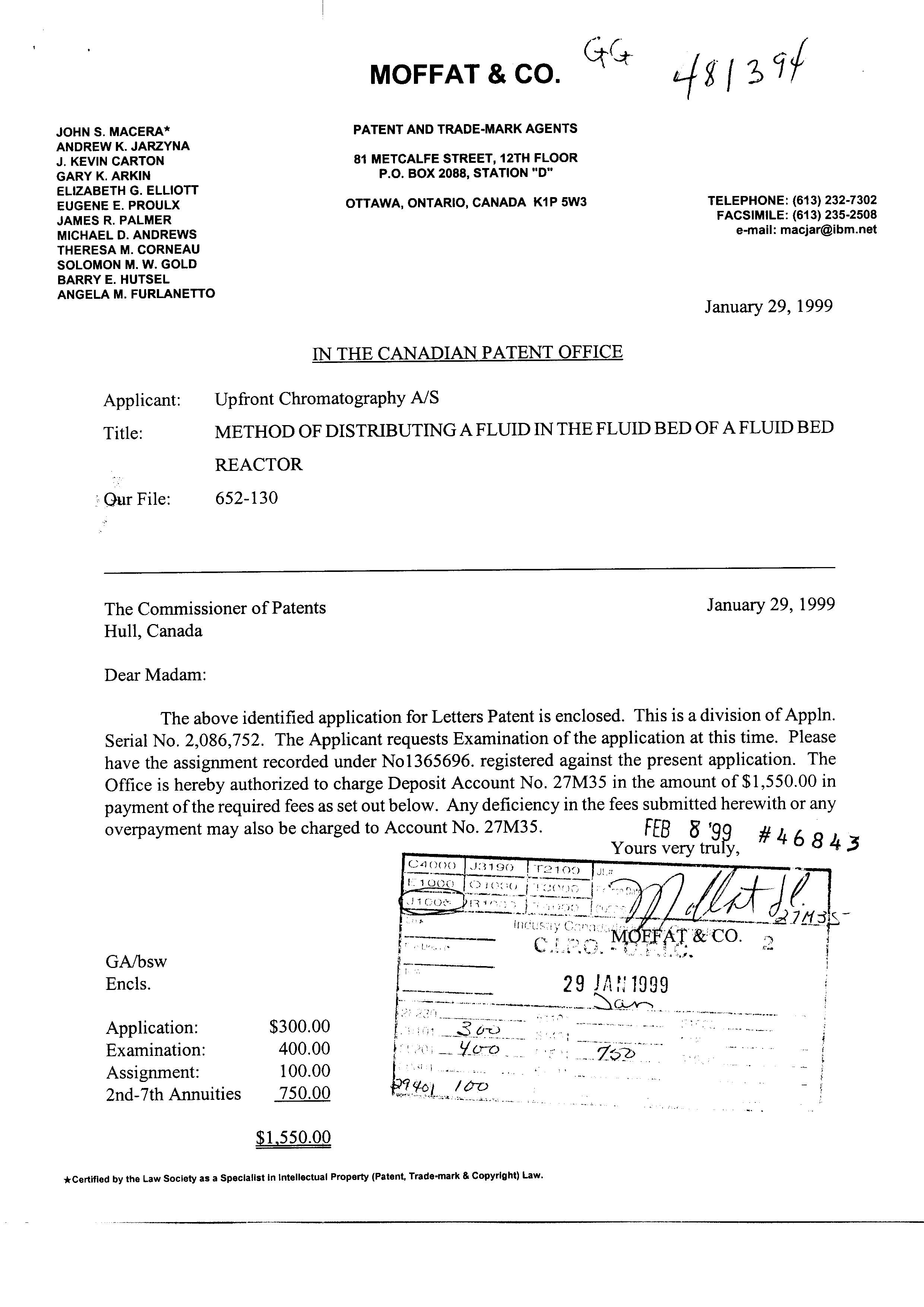 Canadian Patent Document 2259062. Assignment 19990129. Image 1 of 3