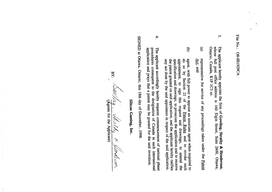 Canadian Patent Document 2259354. Assignment 19981224. Image 4 of 4
