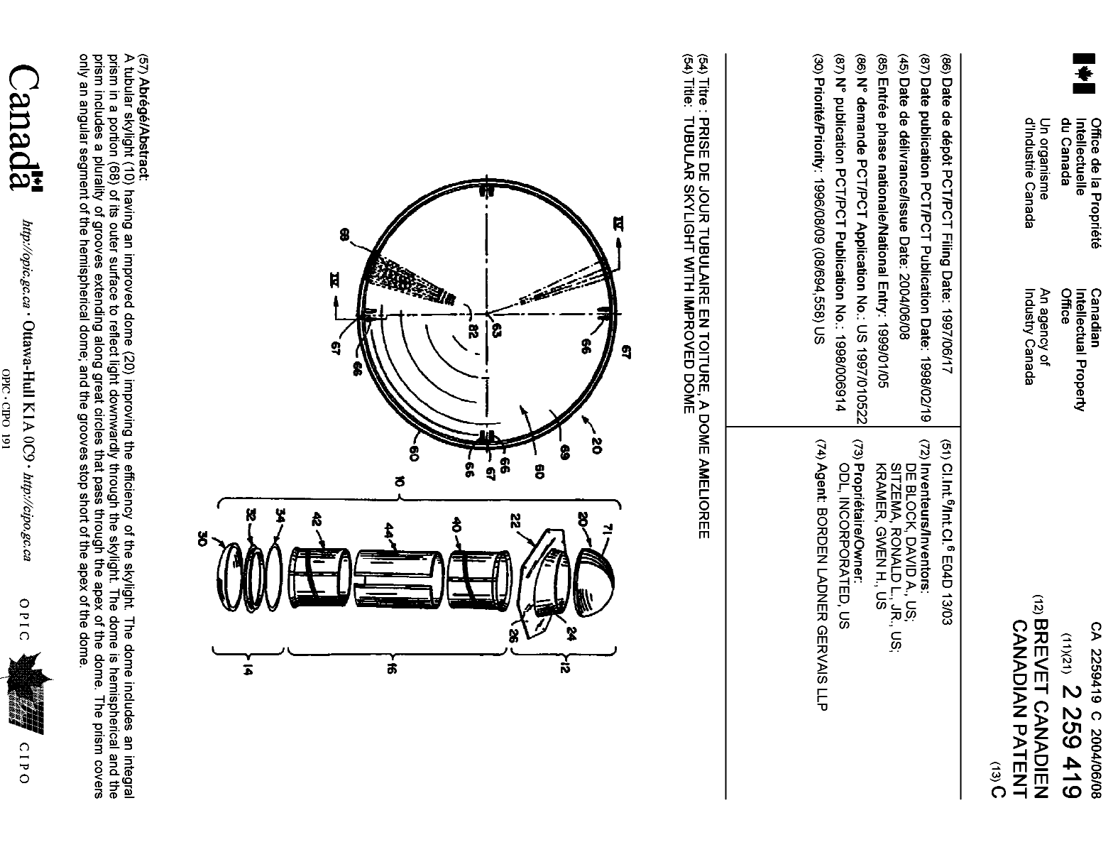 Canadian Patent Document 2259419. Cover Page 20040504. Image 1 of 1