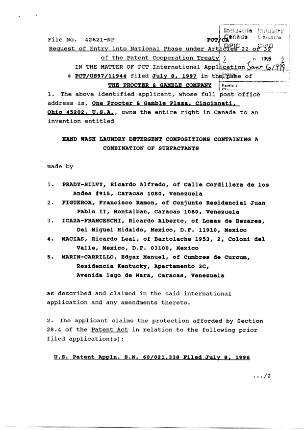 Canadian Patent Document 2259591. Assignment 19990106. Image 3 of 4