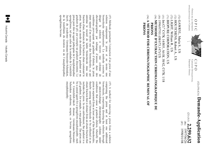 Document de brevet canadien 2259632. Page couverture 19990330. Image 1 de 1