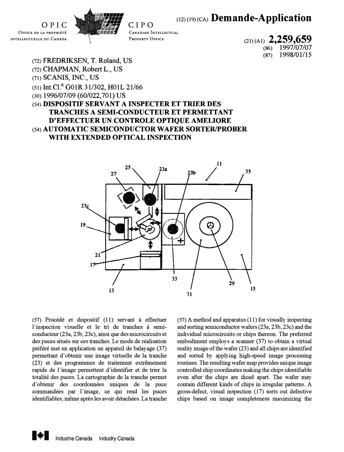 Document de brevet canadien 2259659. Page couverture 19981224. Image 1 de 2