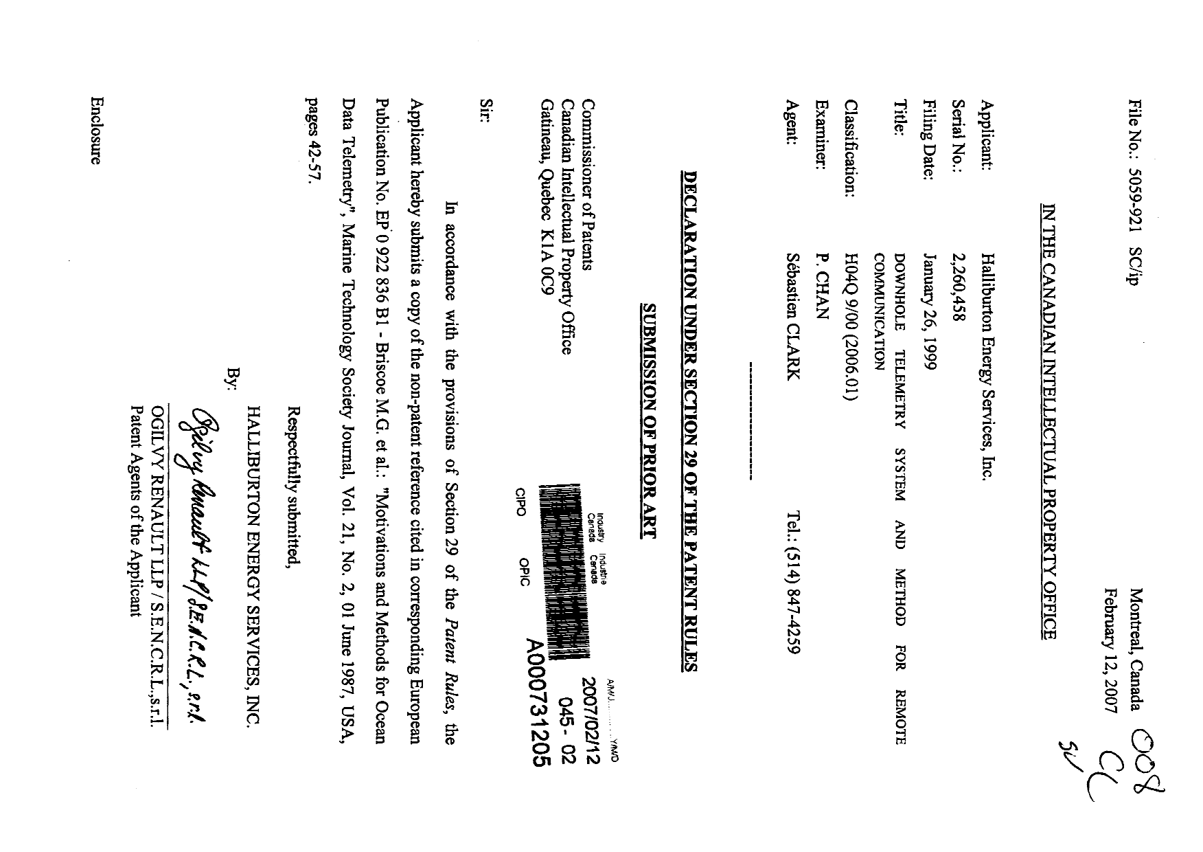 Document de brevet canadien 2260458. Poursuite-Amendment 20070212. Image 1 de 1