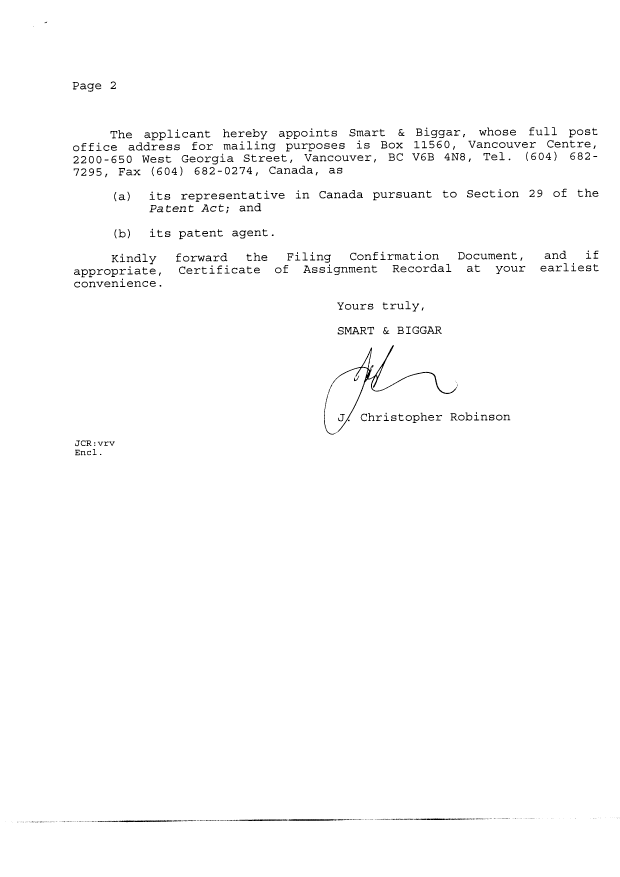 Document de brevet canadien 2260991. Cession 19990118. Image 2 de 10