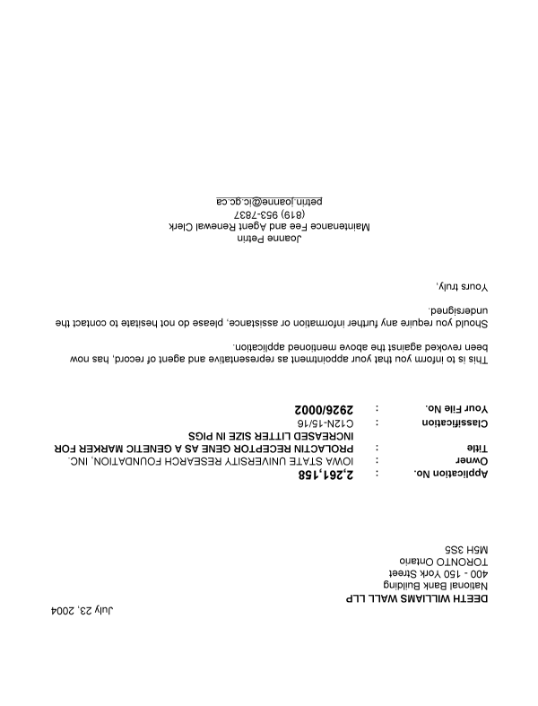 Canadian Patent Document 2261158. Correspondence 20040723. Image 1 of 1